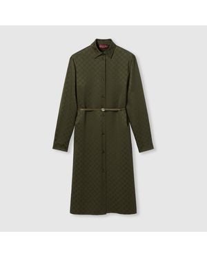 Gucci Gg Satin Shirt Dress - Green