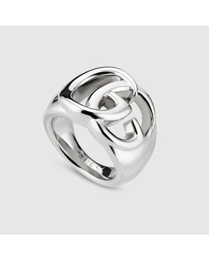 Gucci Anello A Fascia Larga Con Dettaglio Cut-Out Gg Marmont, Taglia - Metallizzato