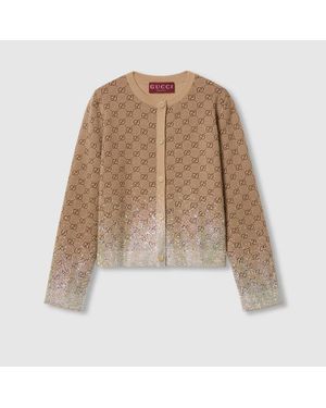 Gucci Embroidered Wool Gg Jacquard Cardigan, , , Ready-To-Wear - Brown