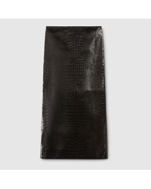Gucci Crocodile-Printed Leather Midi Skirt - Black
