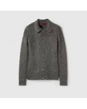 Gucci Cardigan En Maille De Laine Mohair Brossée, Taille - Gris