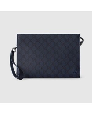 Gucci Dusty Trim Small Pouch, Gg Canvas - Blue