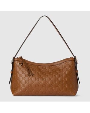Gucci Gg Emblem Medium Shoulder Bag - Brown
