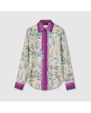Gucci Printed Silk Twill Shirt, Ready-To-Wear - Purple