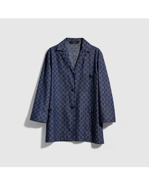 Gucci Gg Cotton Denim Jacquard Jacket, Size 48 It, Ready-To-Wear - Blue