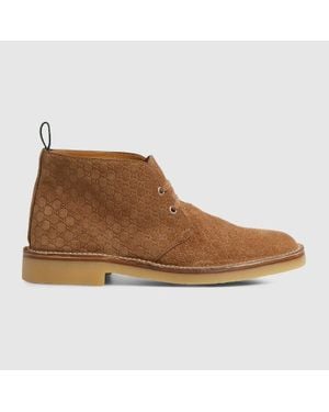 Gucci Ankle Boot With Web, Suede - Brown