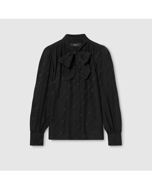 Gucci Silk Crêpe Satin Interlocking G Shirt - Black