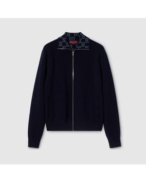 Gucci Knit Double Wool Zip Jacket - Blue