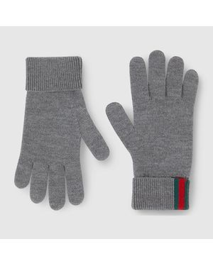 Gucci Handschuhe Aus Wolle Mit Web, Größe - Grau