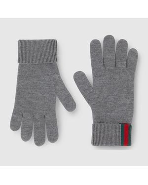 Gucci Wool Gloves With Web - Grey