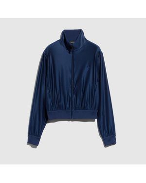 Gucci Shiny Silk Jersey Zip Jacket With Embroidery - Blue