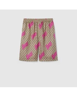 Gucci Short En Twill De Soie Avec Imprimé, Taille - Rose
