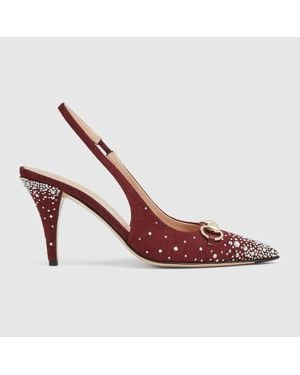 Gucci Slingback Pump With Crystal Horsebit, .5 Uk - Brown