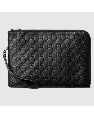 Gucci Pouch Gg Emblem Misura Media - Nero