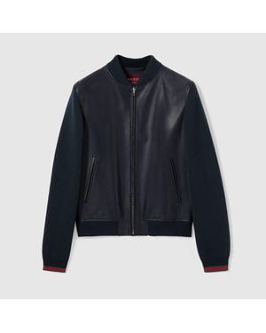 Gucci Nappa Leather And Knit Bomber Jacket - Blue