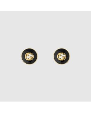 Gucci Interlocking 18K Stud Earrings - Black
