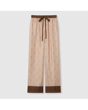Gucci Printed Silk Twill Trousers - Natural