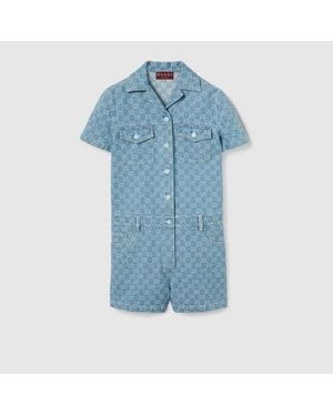Gucci Combinaison En Denim Jacquard Gg, Taille - Bleu