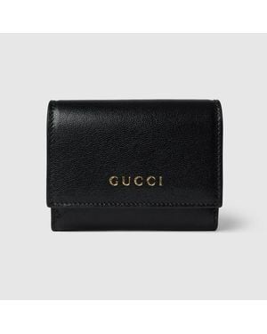 Gucci Bi-Fold Card Case With Lettering, Leather - Black