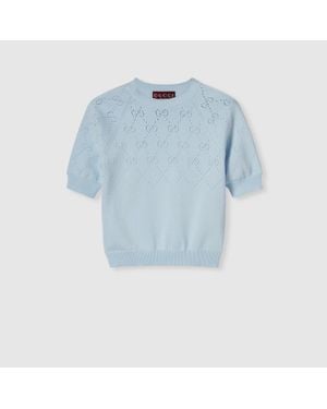 Gucci Gg Cotton Crewneck Top, Ready-To-Wear - Blue