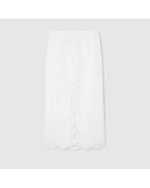 Gucci Falda De Popelina De Algodón Con Bordado, Talla - Blanco