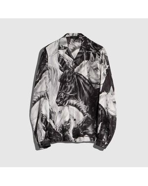 Gucci Printed Gg Silk Twill Jacquard Shirt, Size 50, Ready-To-Wear - Black