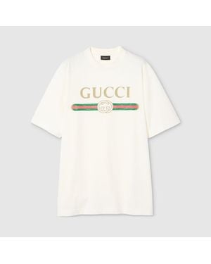 Gucci Camiseta De Algodón Y Seda Con Estampado, Talla - Blanco