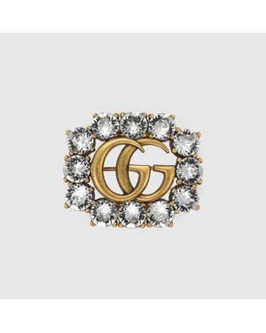 Gucci Doppel G Brosche aus Metall mit Kristallen - Mettallic