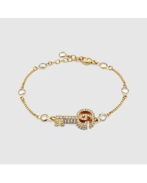 Gucci Doppel G Schlüssel-Armband Mit Kristallbesatz - Mettallic