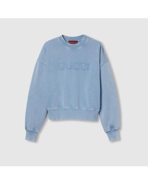 Gucci Embroidered Cotton Jersey Sweatshirt - Blue