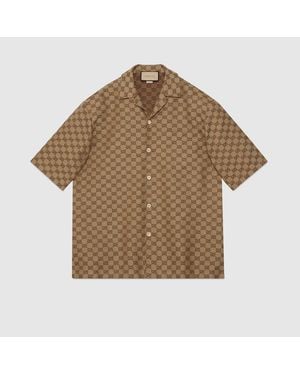 Gucci Camicia Gg A Maniche Corte - Marrone
