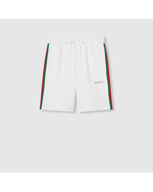 Gucci Short En Piqué De Coton Avec Bande Web, Taille - Blanc