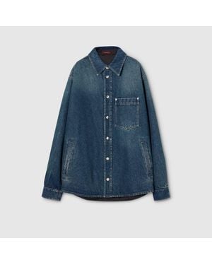 Gucci Reversible Padded Denim And Nylon Shirt - Blue