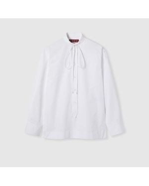 Gucci Bluse Aus Baumwollpopeline Mit Stickerei, Grösse - Weiß