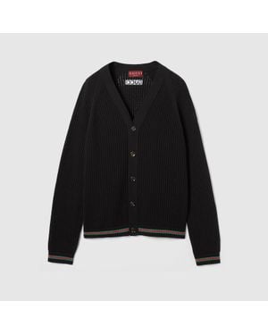 Gucci Cotton Knit Cardigan With Web - Black