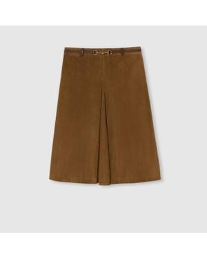Gucci Falda De Ante Con Horsebit, Talla - Marrón