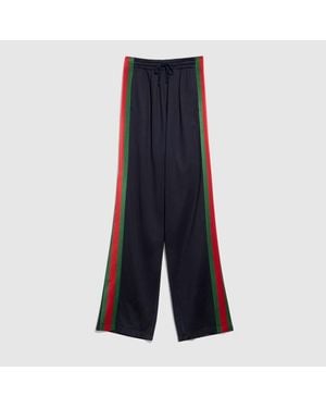 Gucci Silk Cotton Sportswear Trousers With Web, Size Xs, Ready-To-Wear - Blue
