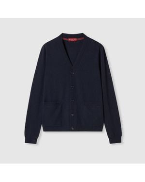 Gucci Fine Cashmere Cardigan With Intarsia - Blue