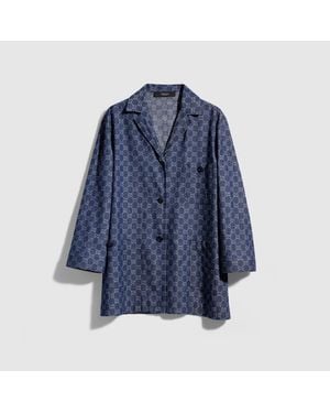 Gucci Gg Cotton Denim Jacquard Jacket, Size 40 It, Ready-To-Wear - Blue