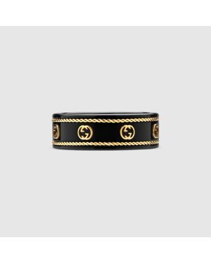 Gucci Icon Ring With Yellow Gold Interlocking G - Black
