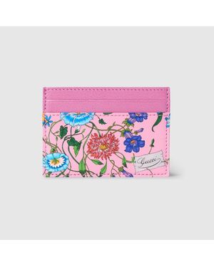 Gucci Flora-Motif Card Case - Pink
