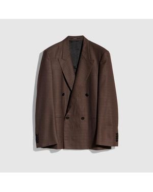 Gucci Gingham Wool Jacket, Size 48 It, Ready-To-Wear - Brown