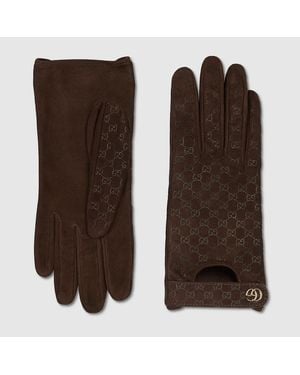 Gucci Handschuhe Aus Gg Leder Mit Doppel G, Größe - Braun