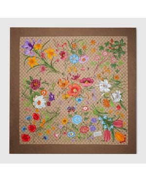 Gucci Halstuch Aus Wolle Und Seide Mit Gg Print - Braun