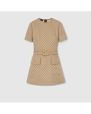 Gucci Gg Cotton Canvas Fabric Dress - Natural