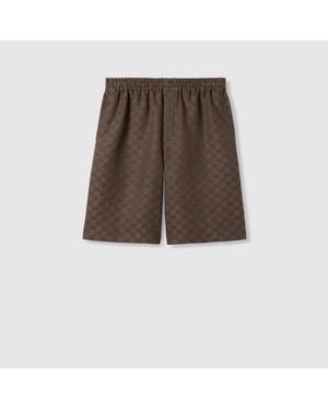 Gucci Linen Short Gg - Brown