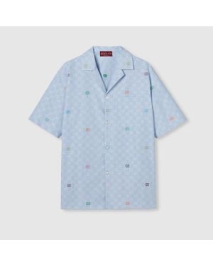 Gucci Camisa Bowling De Algodón A Rayas, Talla - Azul