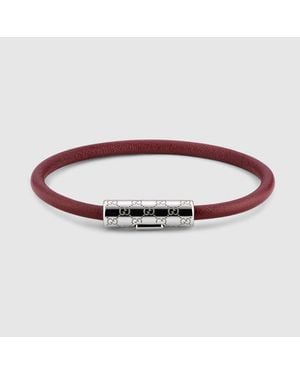 Gucci Bracelet With Gg Detail Leather - Red