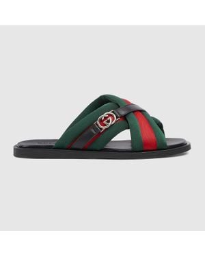 Gucci Herrensandale Mit Web Und Gg, Grösse - Schwarz