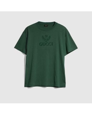 Gucci Cotton Jersey T-Shirt With Embroidery - Green